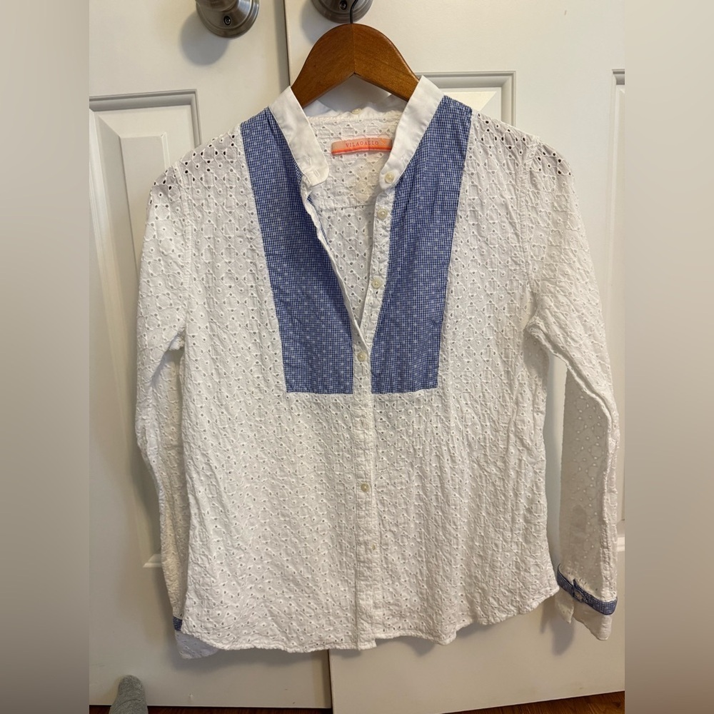 Vilagallo Eyelet White Button Down Blouse Size 42 (US 8/M)